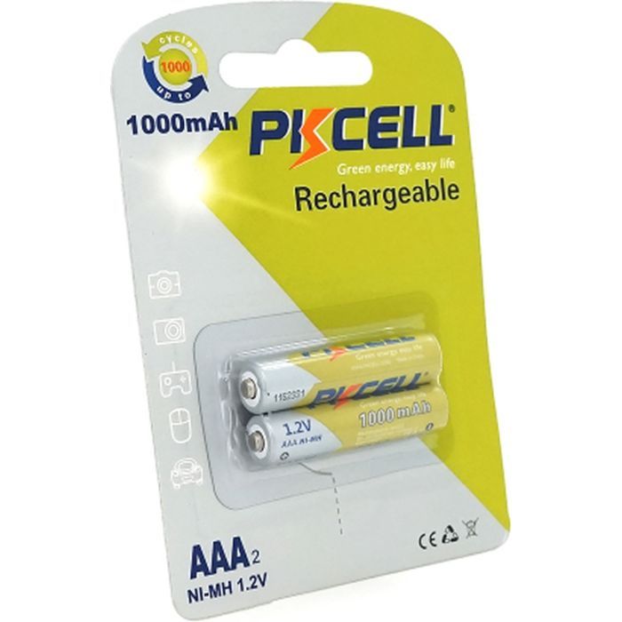 Аккумулятор PkCell AAA R03 1000mAh 1.2V NiMH Rechargeable Battery, 2шт/бл (PC/AAA1000-2BR)