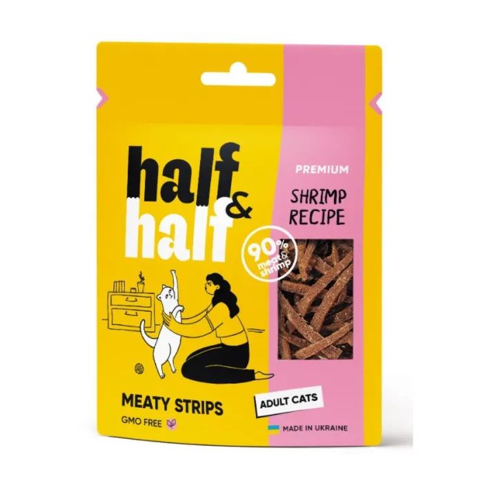 Ласощі для котів Half&Half м'ясна смужечки з креветкою 50 г (4820261921250)
