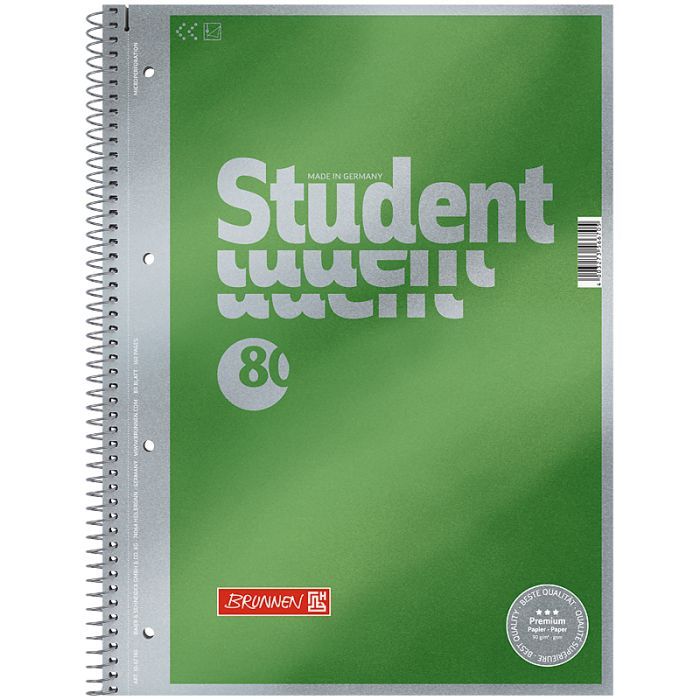 Книга записная Brunnen Колледж-блок А4 Premium зеленый, нелинованный 80 листов (10-671 40)