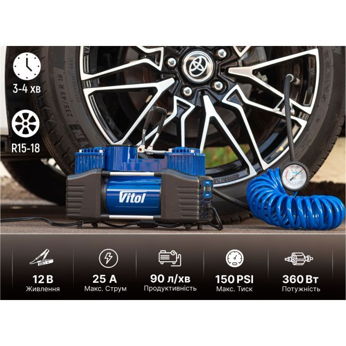 Автомобільний компресор VITOL K-72 150psi/25Amp /90л (K-72) зображення 9