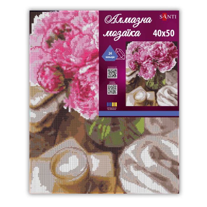 Картина по номерам Santi алмазна мозаїка "Півонії та ранок", 40*50см на підрамн (956063) изображение 2