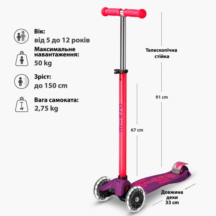 Самокат Micro Maxi Deluxe Neon LED" Ультра рожевий" (MMD233) изображение 6