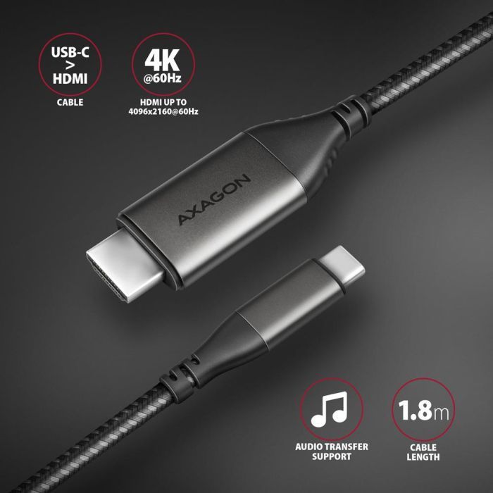 Кабель мультимедийный USB-C to HDMI M 1.8m black AXAGON (RVC-HI2MC) изображение 3