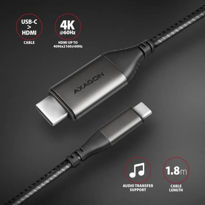 Кабель мультимедійний USB-C to HDMI M 1.8m black AXAGON (RVC-HI2MC) зображення 3