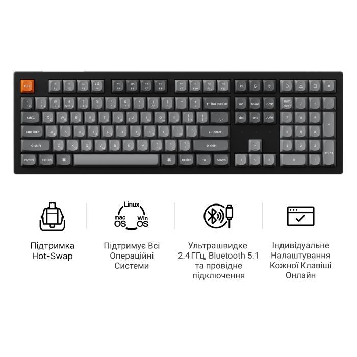 Клавіатура Keychron K10 Max Keychron Super Banana Switch RGB UA Black (K10M-H4-UA) зображення 8