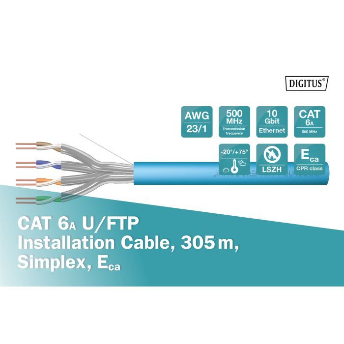 Кабель сетевой Digitus FTP 305м, cat.6A, AWG 23/1, CU, LSZH-1, blue (U-FTP) (DK-1625-A-VH-305) изображение 4