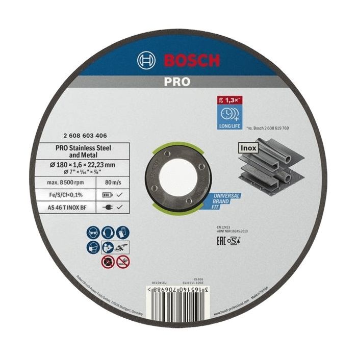 Круг отрезной Bosch Professional, для нержавеющей стали и металла, 180×1.6×22.23 mm (2.608.603.406)