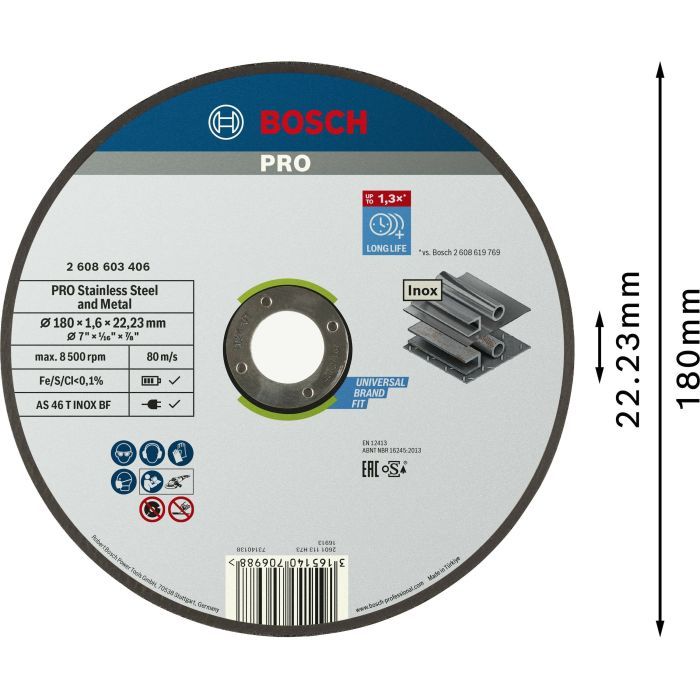Круг отрезной Bosch Professional, для нержавеющей стали и металла, 180×1.6×22.23 mm (2.608.603.406) изображение 3