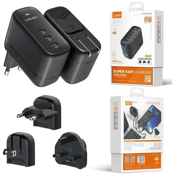Зарядное устройство LDNIO 2xUSB-C PD65W + 1xUSB QC3.0 GaN (Q367) изображение 7