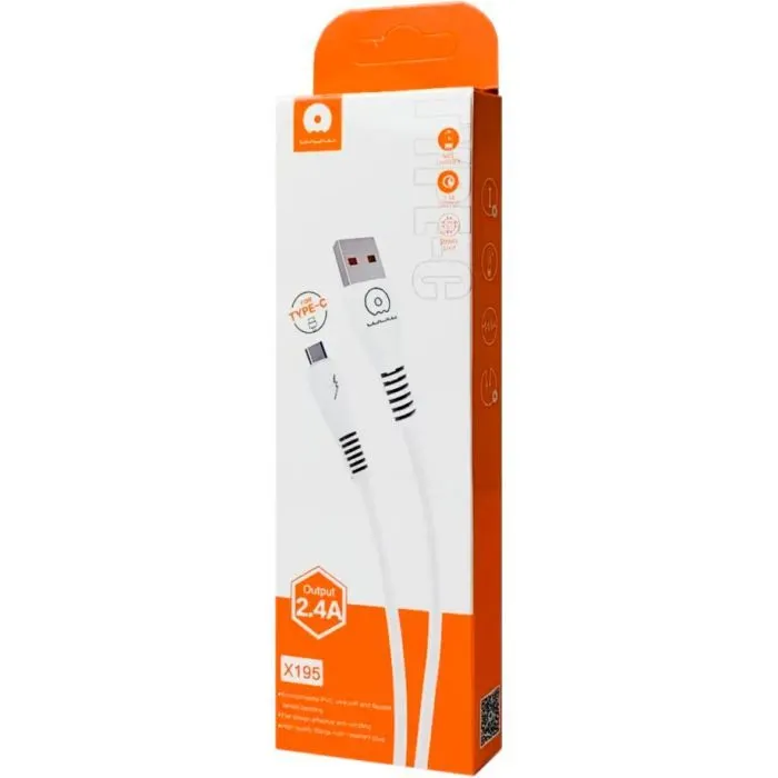 Дата кабель USB 2.0 AM to USB-C 1.0m 2.4A X195 white WUW (WUW-X195TC) изображение 2
