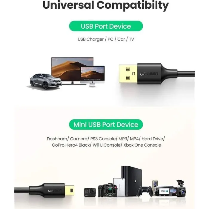 Дата кабель USB 2.0 AM to Mini 5P 3.0m 2A PVC black Ugreen (UGR-10386) изображение 4