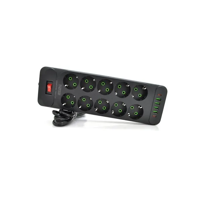 Сетевой фильтр питания Meilepai F35U, 10 роз EU, 4USB, 2PD, 2м Black (F35U-Black)