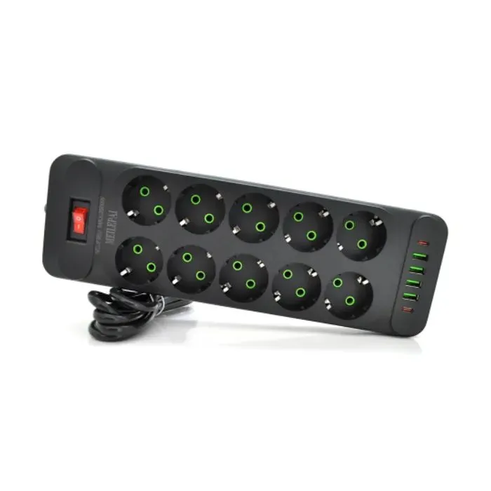 Сетевой фильтр питания Meilepai F35U, 10 роз EU, 4USB, 2PD, 2м Black (F35U-Black)