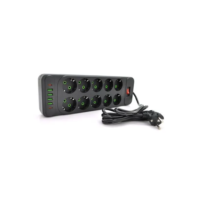 Сетевой фильтр питания Meilepai F35U, 10 роз EU, 4USB, 2PD, 2м Black (F35U-Black) изображение 2