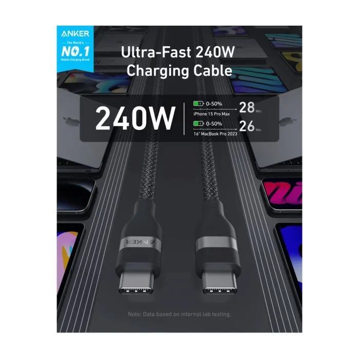 Дата кабель USB-C to USB-C 1.8m 240W braided Anker (A82E2H11) изображение 2