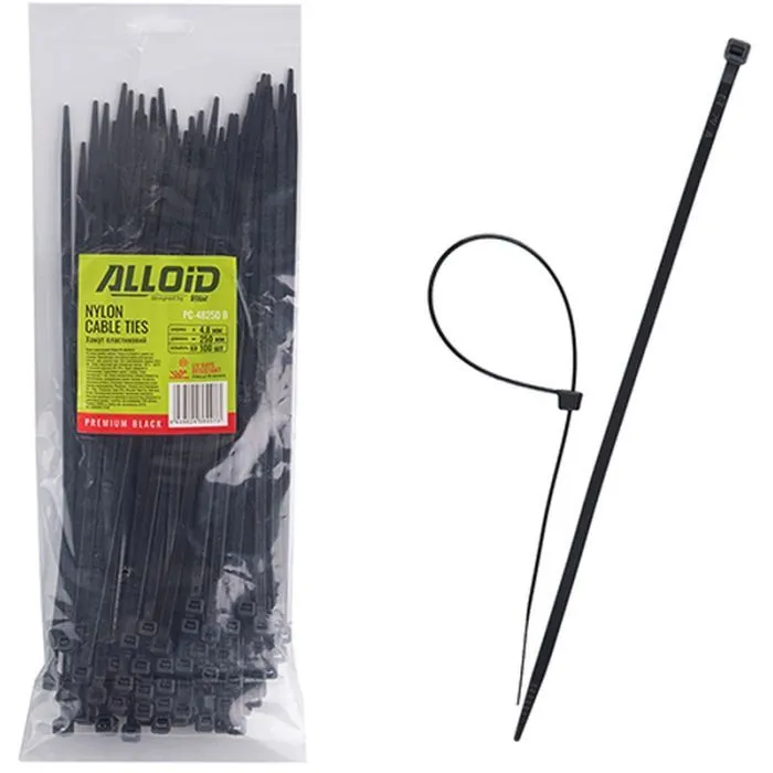 Стяжка Alloid 4.8х250мм, пластик, 100шт./уп., черный (PC-48250B)