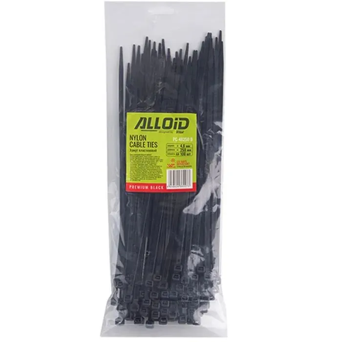 Стяжка Alloid 4.8х250мм, пластик, 100шт./уп., черный (PC-48250B) изображение 4