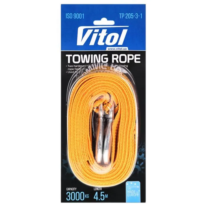 Трос буксирувальний Vitol 3т стрічка 46мм х 4,5м жовтий (TP-205-3-1) зображення 4