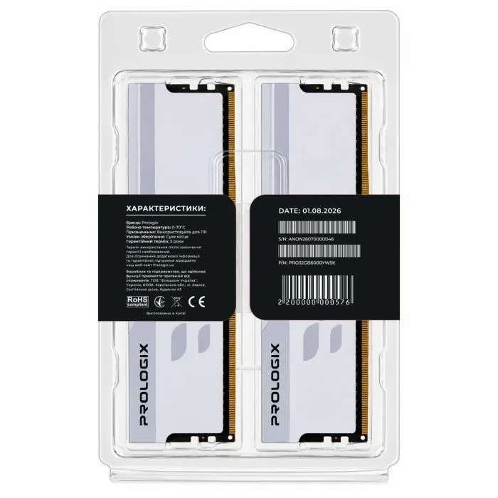 Модуль памяти для компьютера DDR5 32GB (2x16GB) 6000 MHz Onyx White Prologix (PRO32GB6000YW5K) изображение 5