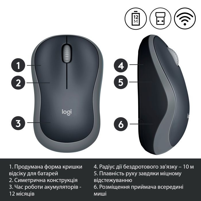 Мишка Logitech M185 swift grey (910-002238) зображення 4