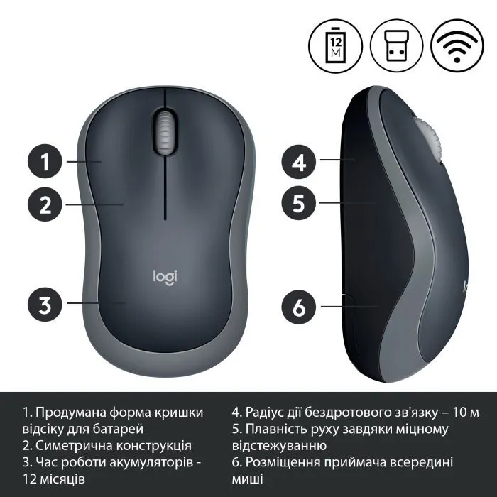 Мышка Logitech M185 swift grey (910-002238) изображение 4