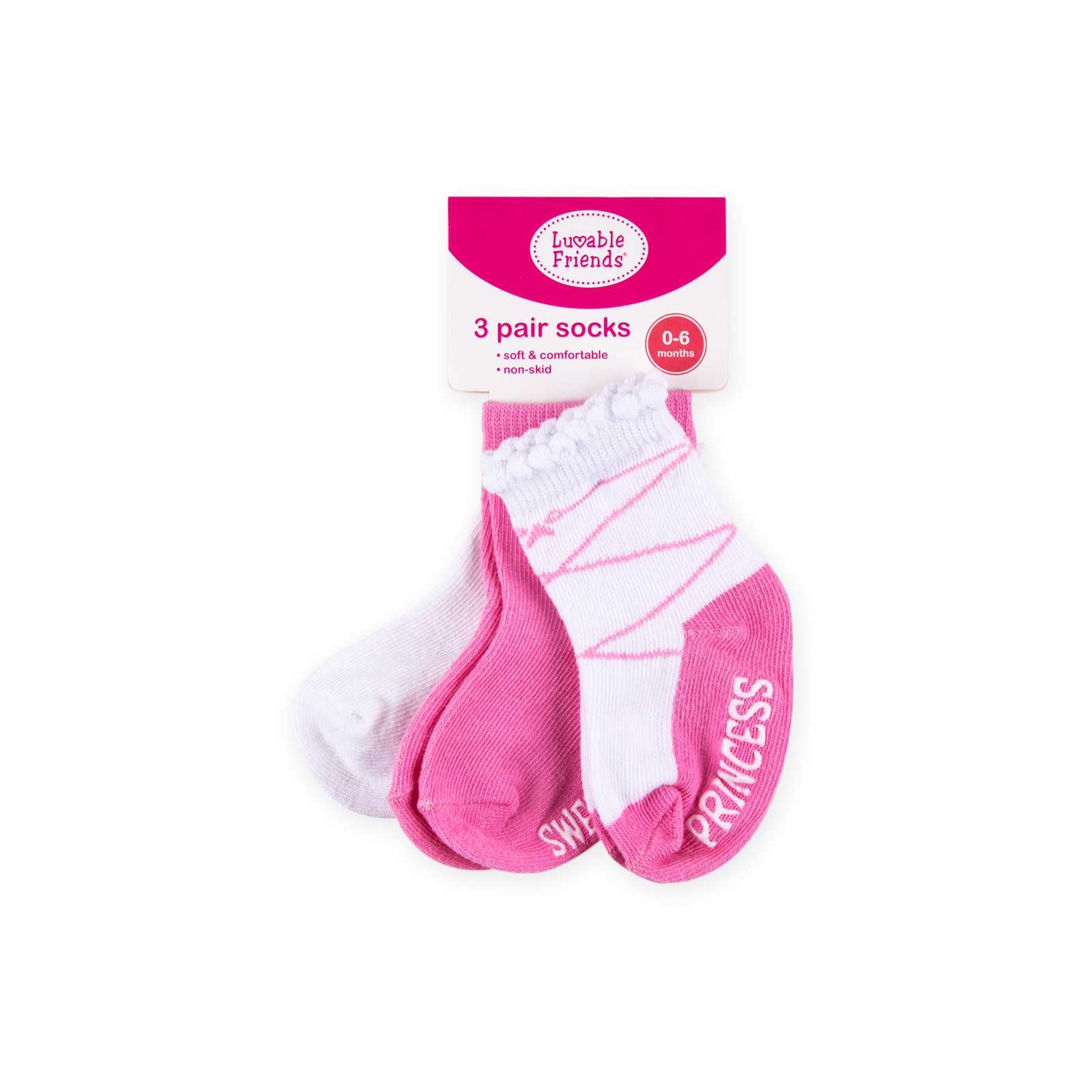 Шкарпетки дитячі Luvable Friends 3 пари неслизькі, для дівчаток (02316.12-24 F)