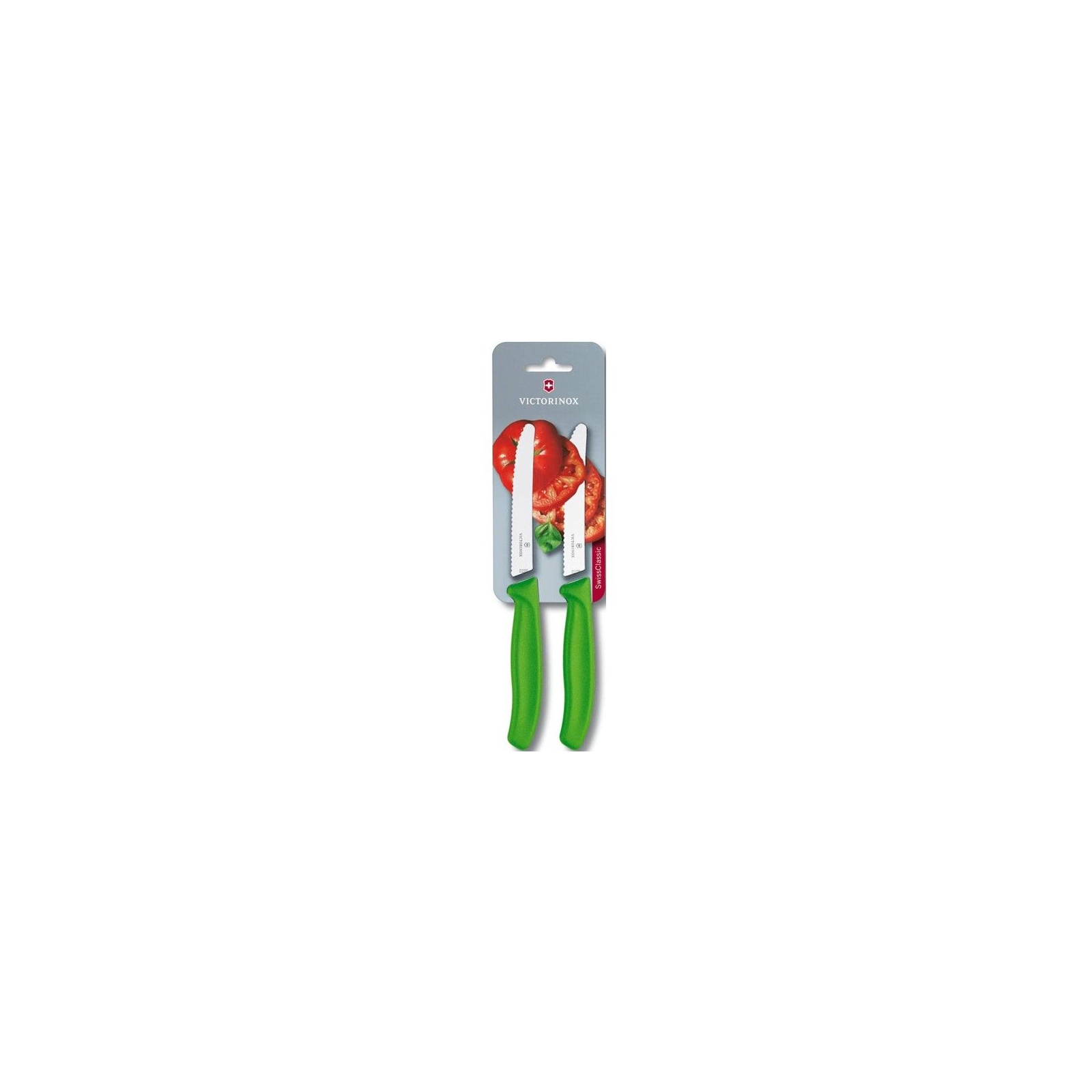 Набір ножів Victorinox SwissClassic 11см, 2шт. в блистере, волнистое лезвие,зеленые (6.7836.L114B)