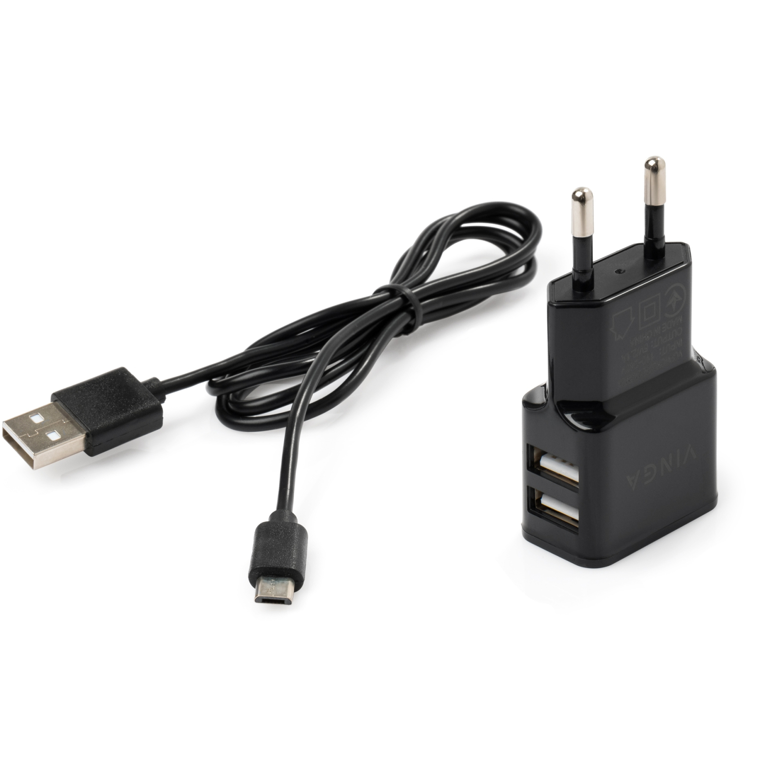 Зарядное устройство Vinga 2 Port USB Wall Charger 2.1A + microUSB cable (VCPWCH2USB2ACMBK) изображение 2