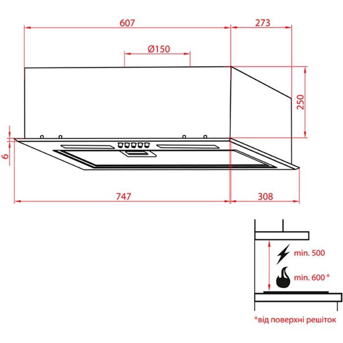 Витяжка кухонна Weilor PBS 72650 GLASS WH 1250 LED Strip зображення 11
