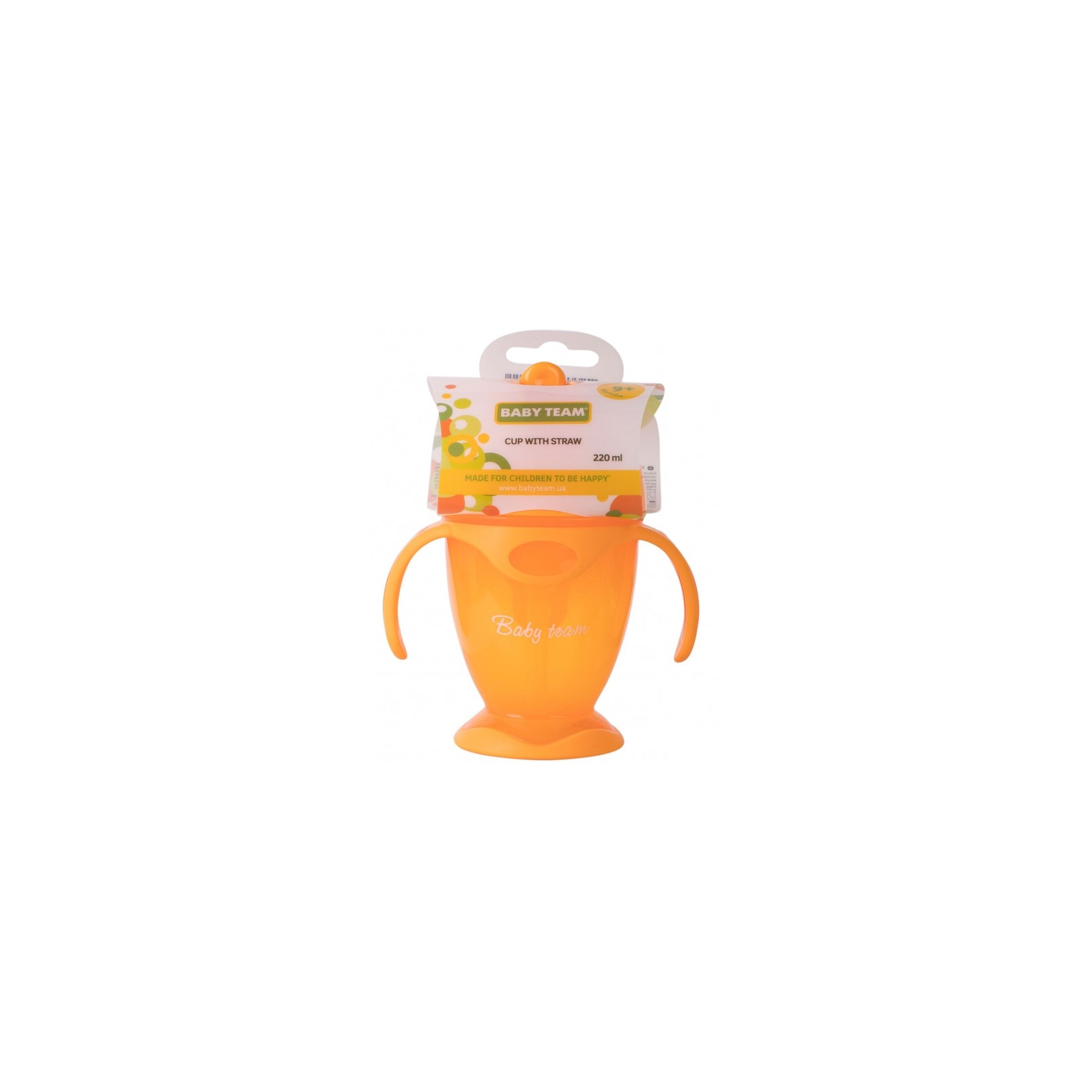 Поильник-непроливайка Baby Team с силиконовой трубочкой и ручками, 220 мл 9+ (5011_оранжевый) изображение 2