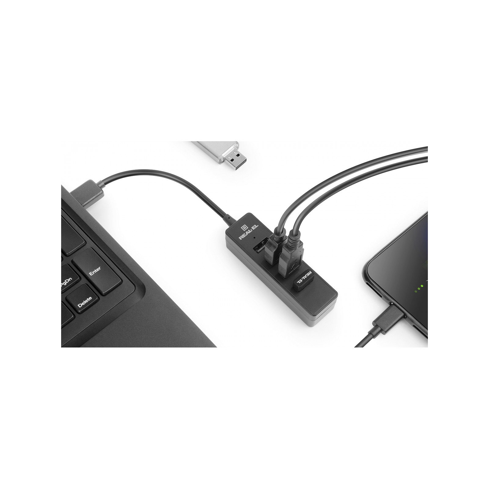Концентратор REAL-EL HQ-174 USB-A 2.0 1.2m black (EL123110006) зображення 6