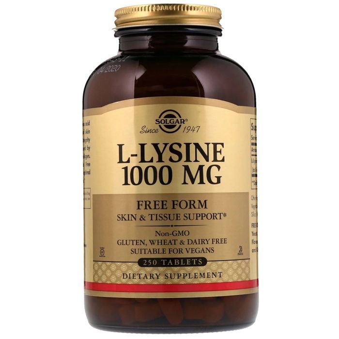 Аминокислота Solgar Лізин 1000 мг, L-Lysine, 250 таблеток (SOL-01702)