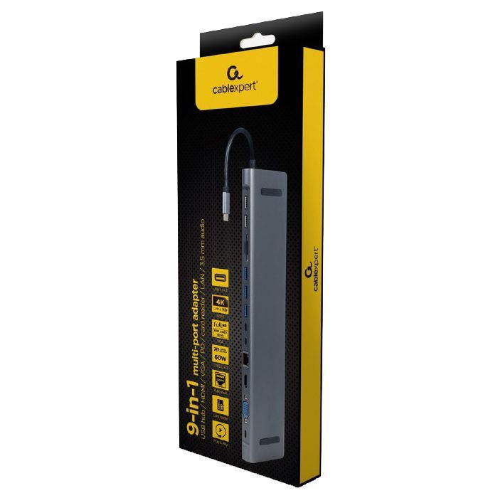 Концентратор Cablexpert USB-C 9-in-1 (Hub/HDMI/VGA/PD/card-reader/lan/audio) (A-CM-COMBO9-01) зображення 3