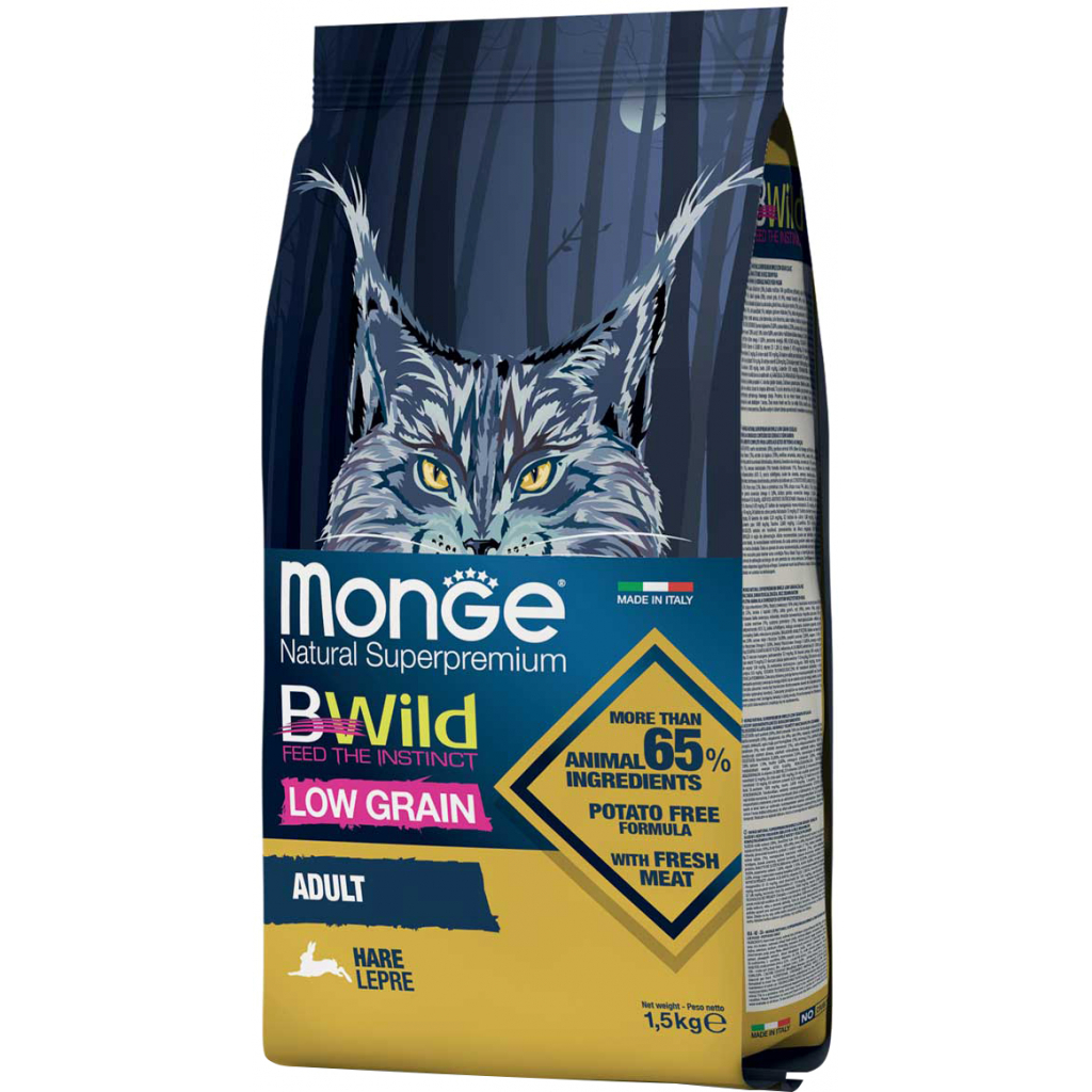 Сухой корм для кошек Monge Cat Bwild Low Grain с мясом зайца 1.5 кг (8009470012003)