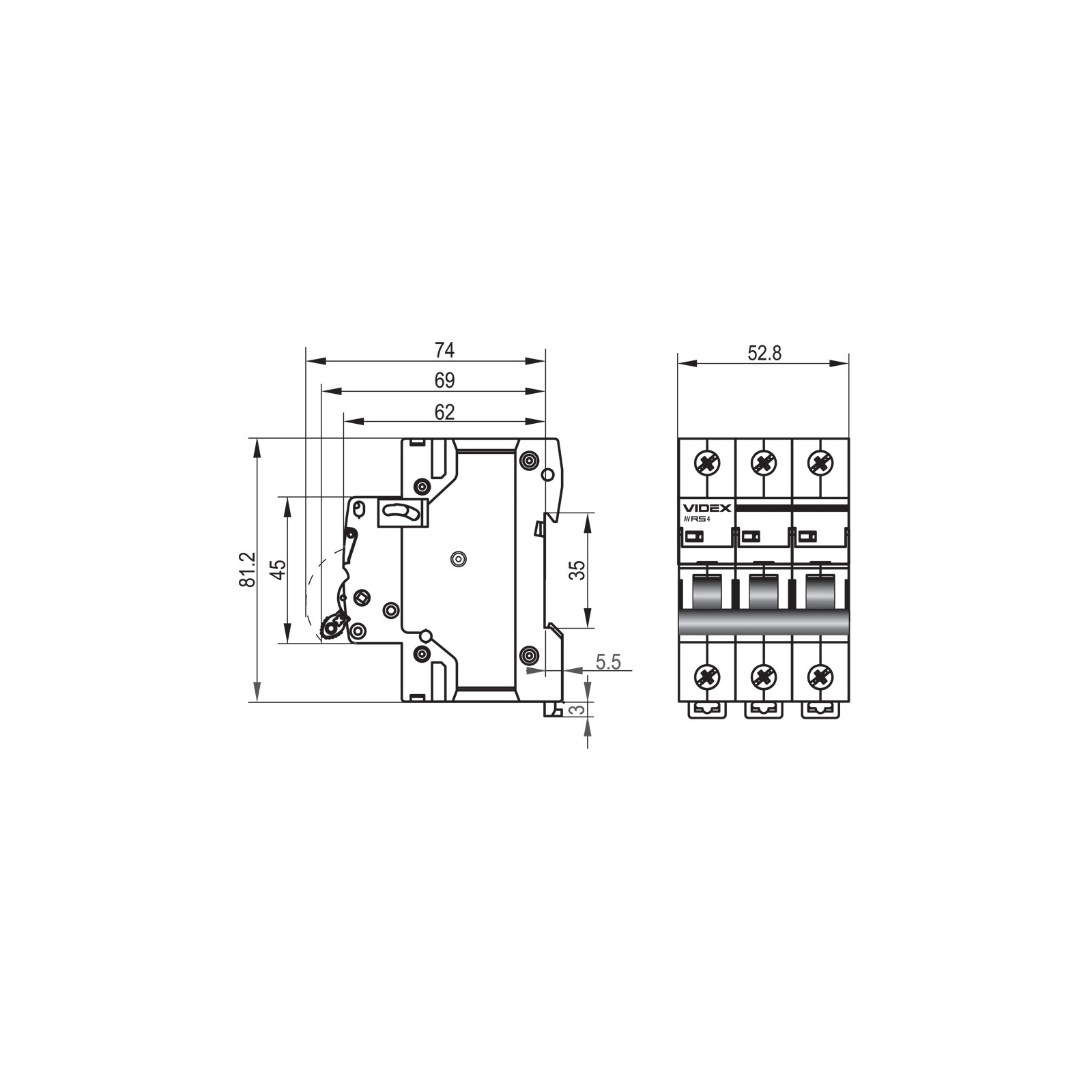 Автоматичний вимикач Videx RS4 RESIST 3п 20А С 4,5кА (VF-RS4-AV3C20) зображення 4