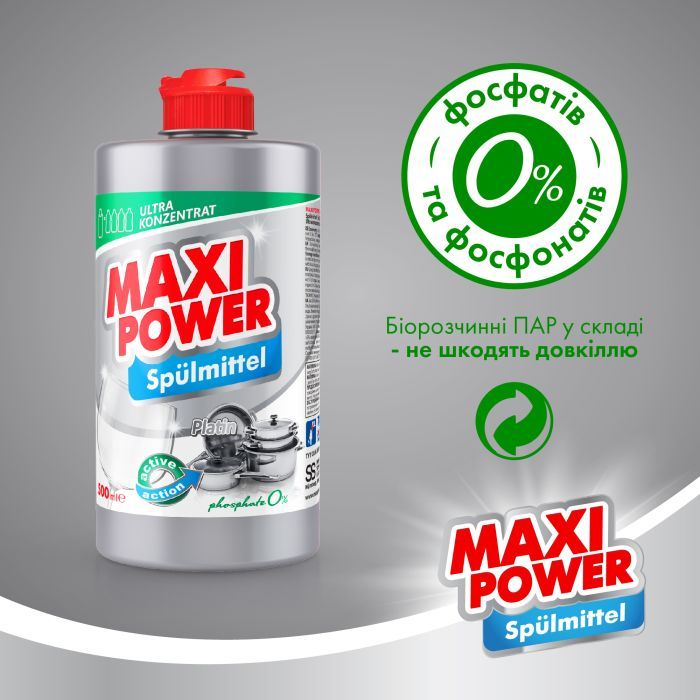 Средство для ручного мытья посуды Maxi Power Платинум запаска 1000 мл (4823098408475) изображение 5