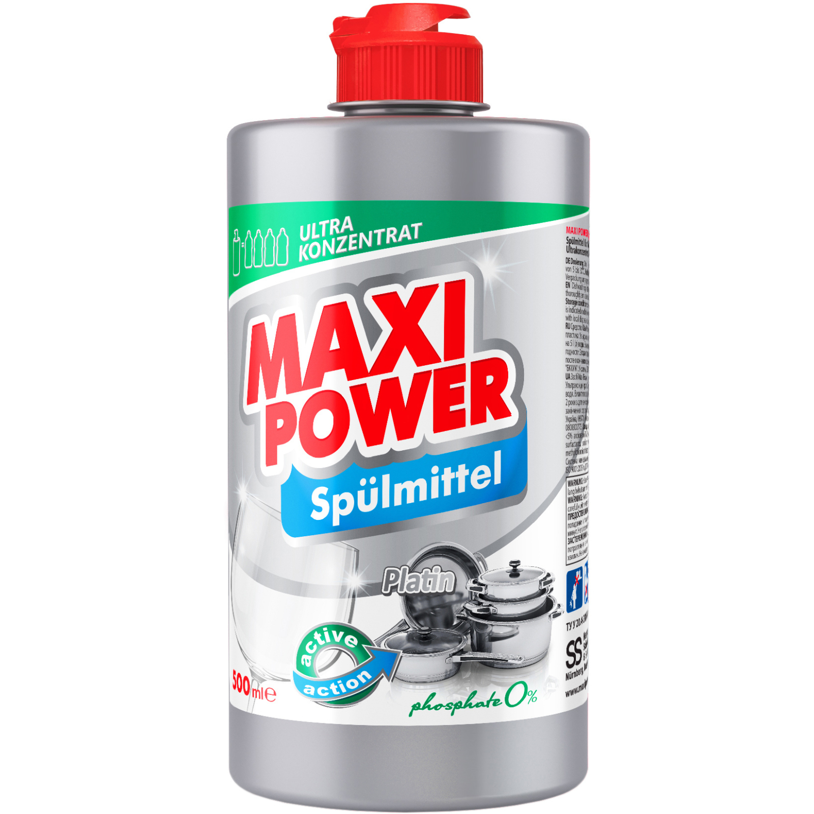 Средство для ручного мытья посуды Maxi Power Платинум 500 мл (4823098411949)
