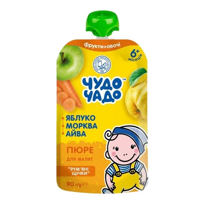 Детское пюре Чудо-Чадо Яблоко, морковь, айва с 5 месяцев 90 г (4820016253629)