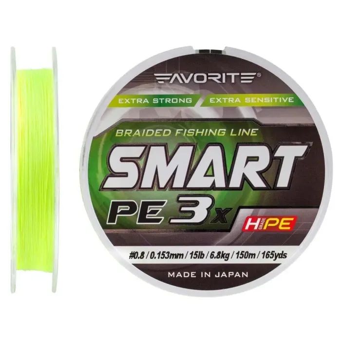 Шнур Favorite Smart PE 3x 150м 0.8/0.153mm 15lb/6.8kg Fl.Yellow (1693.10.57) изображение 2