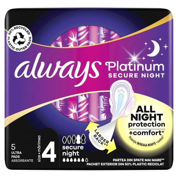 Гігієнічні прокладки Always Platinum Secure Night (Розмір 4) 5 шт. (8001841449821) зображення 2