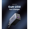 Зарядний пристрій Ugreen 3xUSB 65W GaN (2хUSB-C+USB-A) CD244 Grey (10335) зображення 2