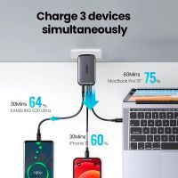 Зарядний пристрій Ugreen 3xUSB 65W GaN (2хUSB-C+USB-A) CD244 Grey (10335) зображення 3