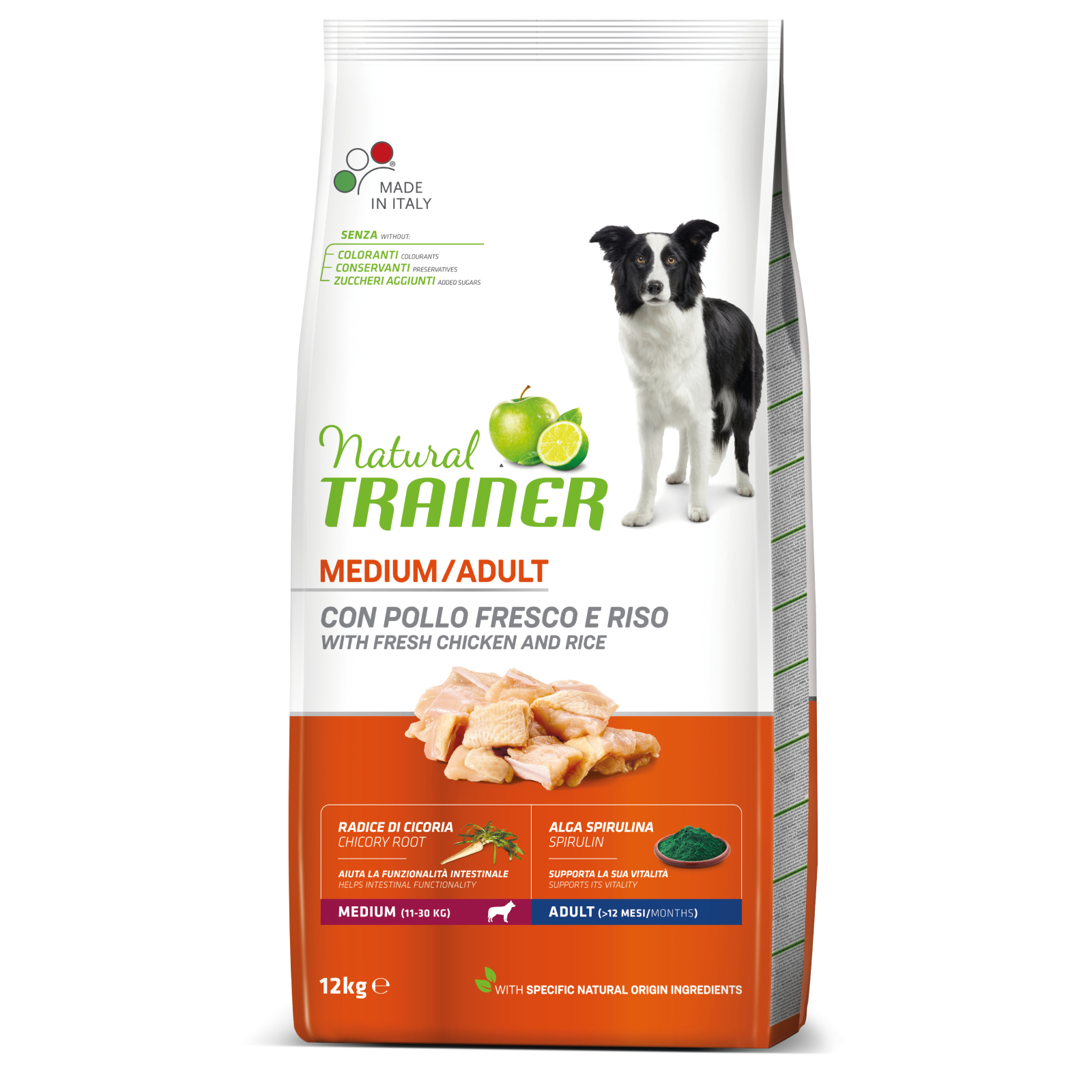 Сухой корм для собак Trainer Natural Super Premium Adult Medium Con Pollo Fresco Riso & Aloe Vera 12 кг (8015699006761)
