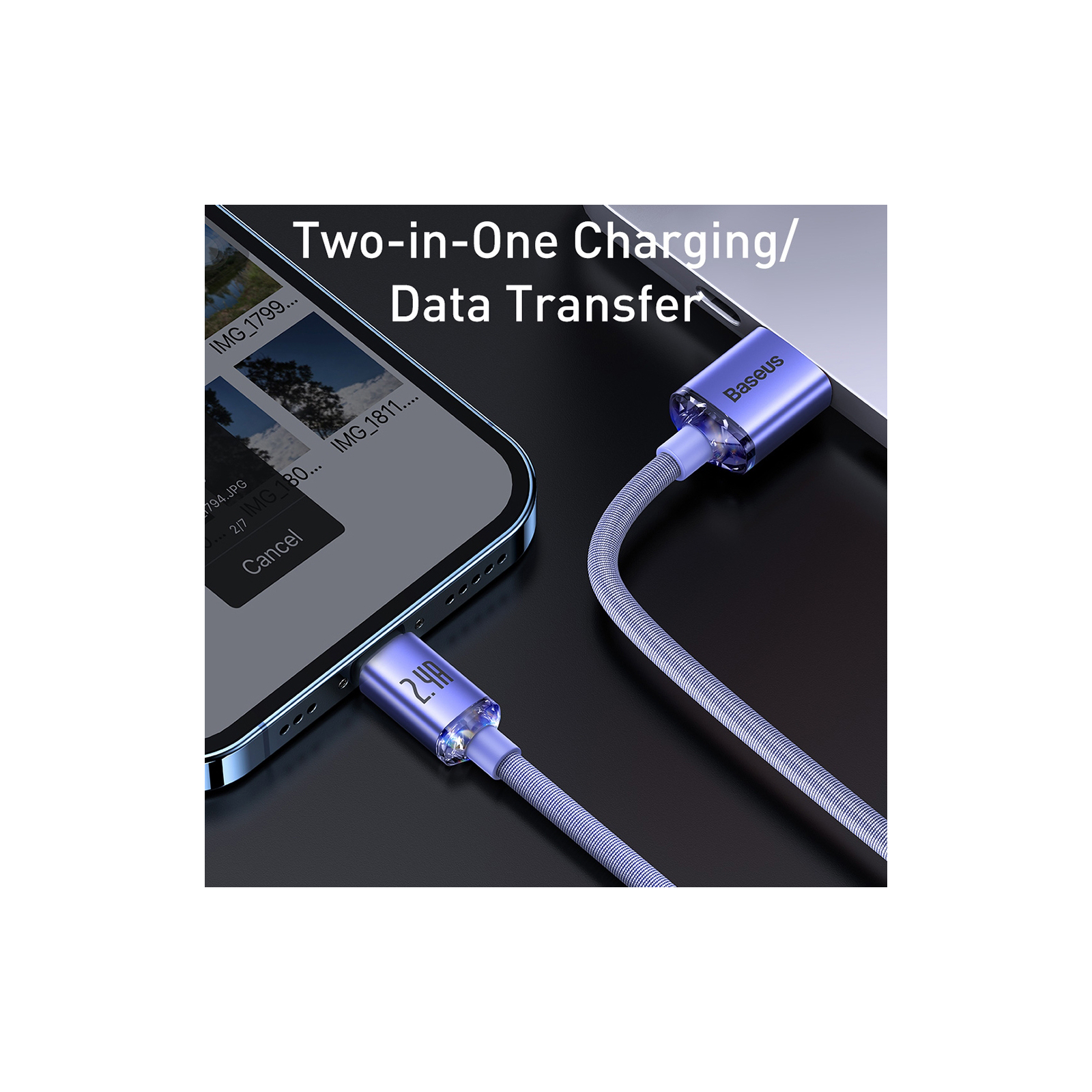 Дата кабель USB 2.0 AM to Lightning 1.2m 2.4A Purple Baseus (948087) зображення 4