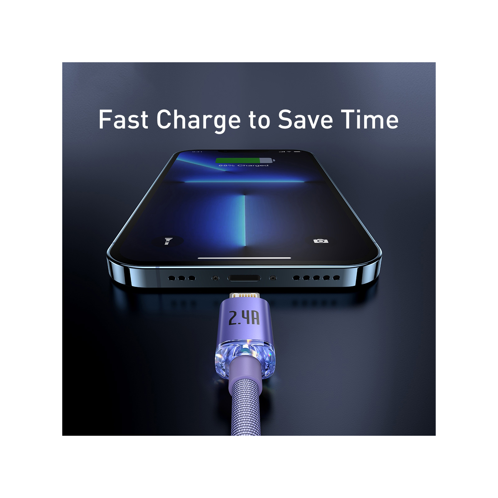 Дата кабель USB 2.0 AM to Lightning 1.2m 2.4A Purple Baseus (948087) зображення 8