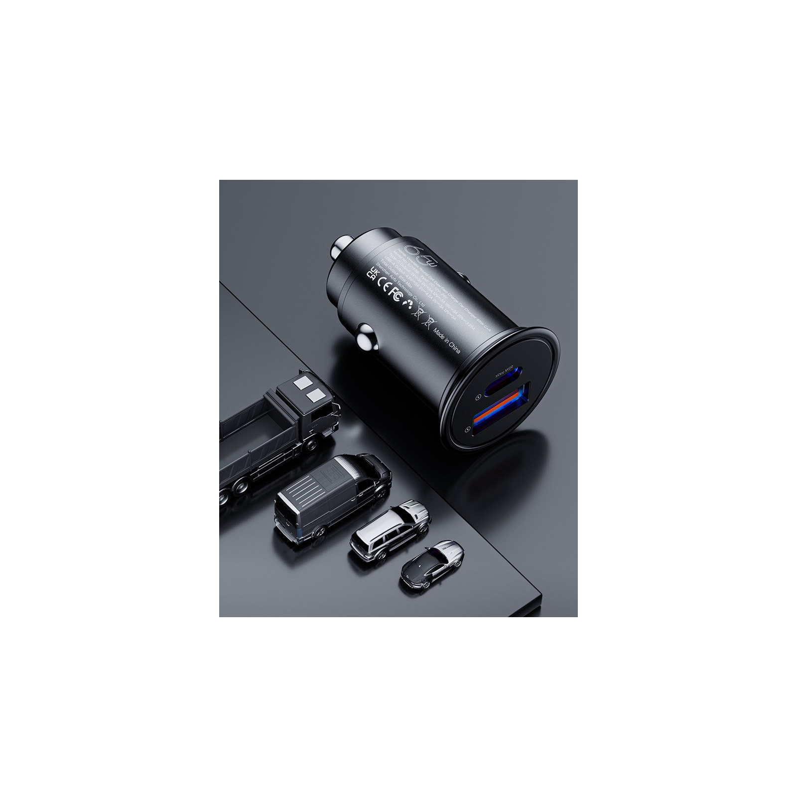 Зарядний пристрій Vyvylabs Round Dot Dual Fast Charge Car Charger 65W A+C Black (VJY65B-01) зображення 4