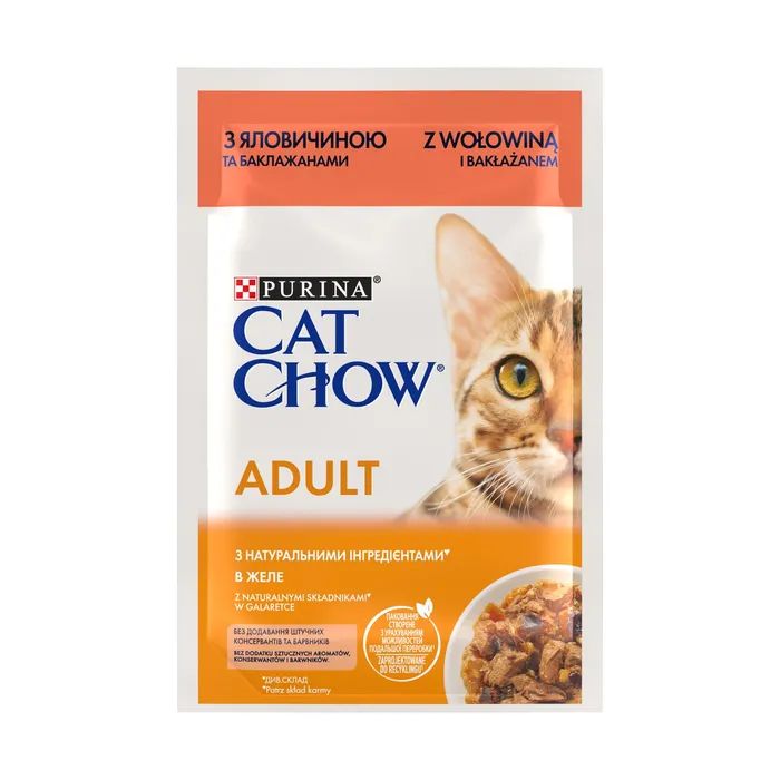 Влажный корм для кошек Purina Cat Chow Adult с говядиной и баклажанами в желе 85г (7613036595025)