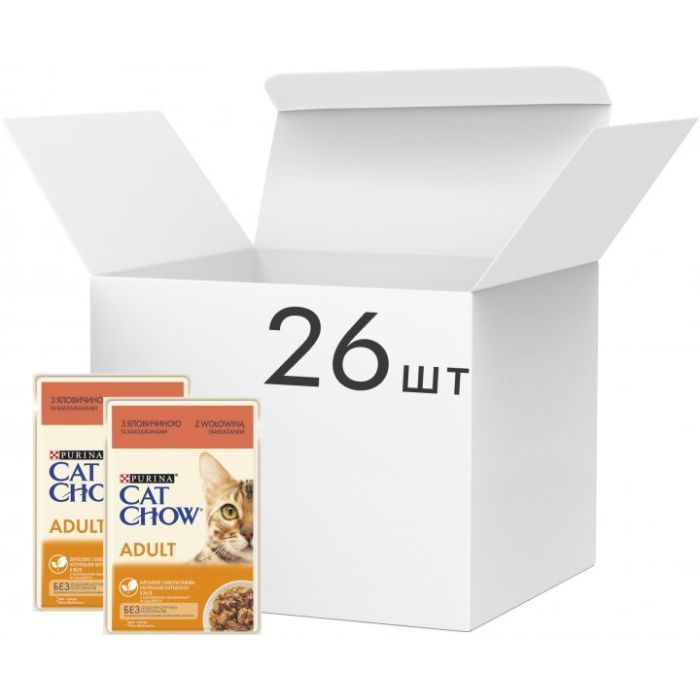 Влажный корм для кошек Purina Cat Chow Adult с говядиной и баклажанами в желе 85г (7613036595025) изображение 2