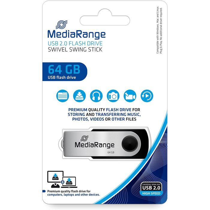 USB флеш накопитель Mediarange 64GB Black/Silver USB 2.0 (MR912) изображение 3