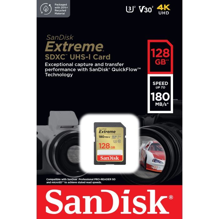 Карта памяти SanDisk 128GB SD class 10 UHS-I Extreme (SDSDXVA-128G-GNCIN) изображение 3